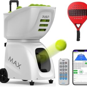 PUSUN PT MAX C Padel Ball Machine - 150+ Balls w/Remote & APP | 28 Landing Points, Oscillation | Speed 12-87MPH Adjustable | 5-60° Elevation Angle | Club & Home Training (White)